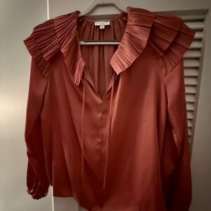 Current Air Rust Pleated Collar Blouse
